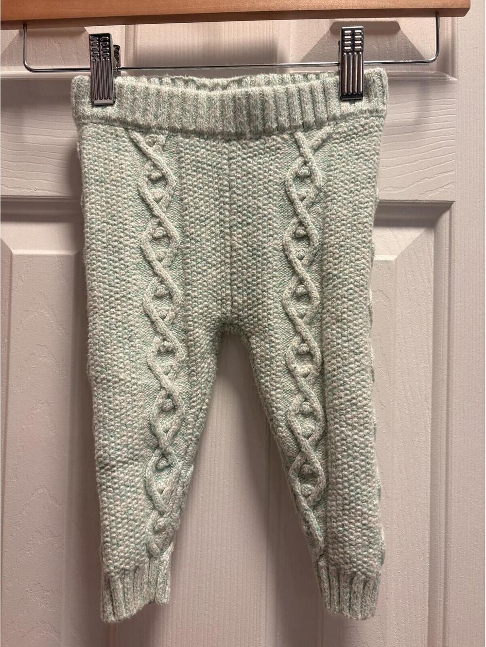 Janie and Jack Mint Seafoam Cable Knit Pull On Pants Leggings Baby 6-12 Months